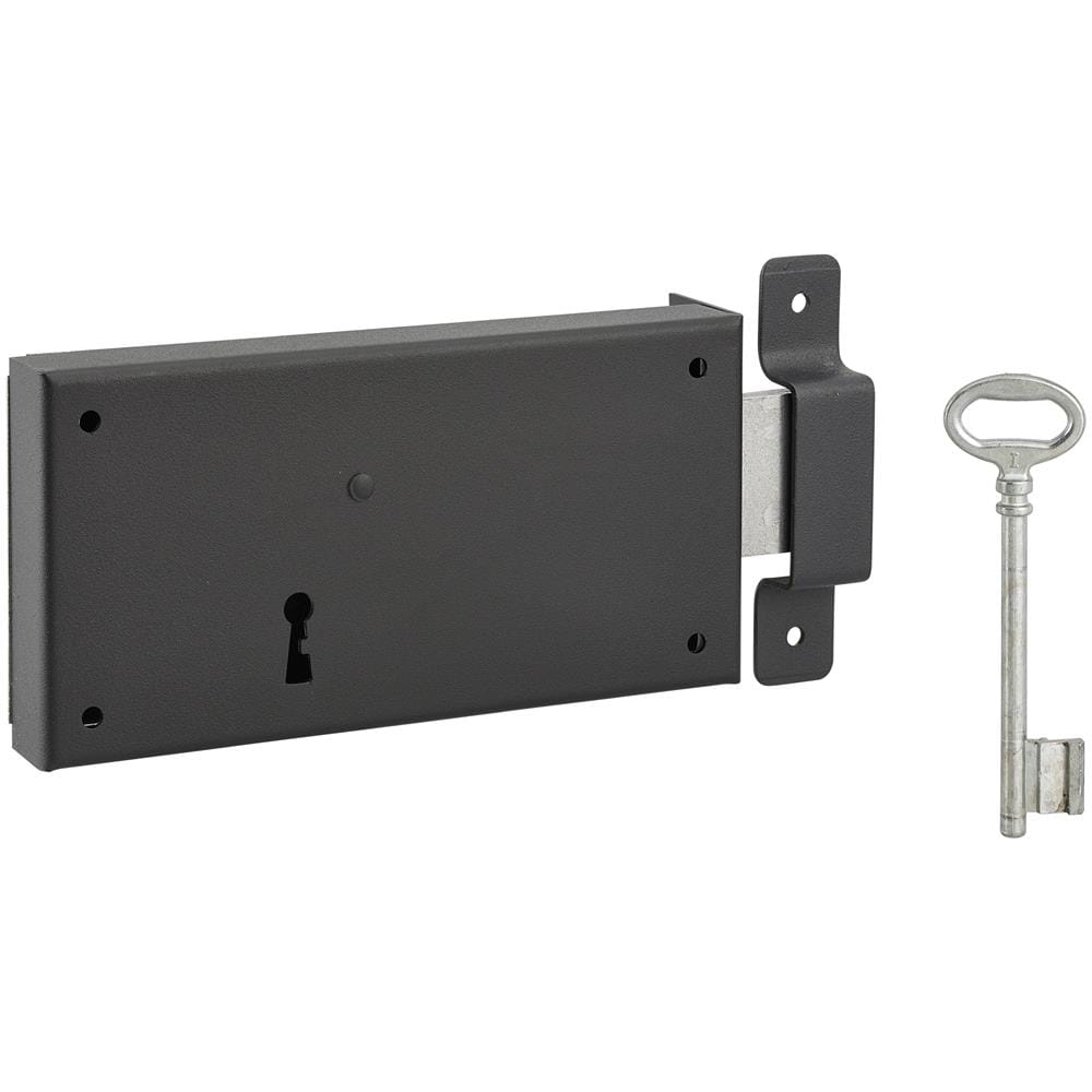 Serratura Orizzontale Da Applicare Con Chiave Per Porta Di Cantina, Solo Catenaccio, Destra, Asse 105mm, 160x80mm, Nero, 1 Chiave - - Foto 1