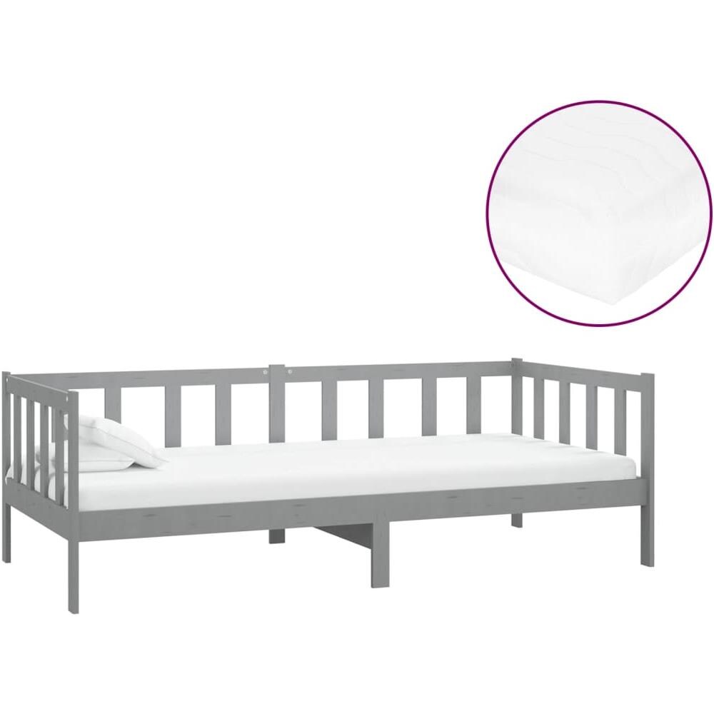 Divano Letto Con Materasso 90x200 Cm Grigio In Massello Di Pino - Foto 2