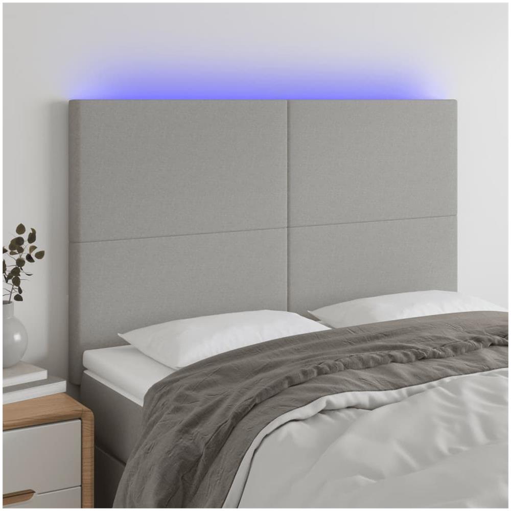 Testiera A Led Grigio Chiaro 144x5x118/128 Cm In Tessuto - Foto 1