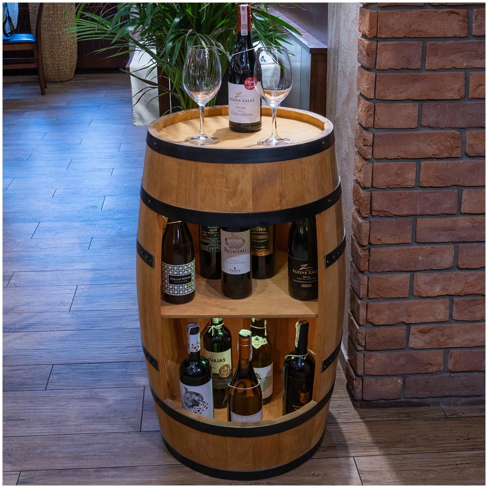 Portabottiglie In Legno, Barile In Legno, Da 80 Cm Di Altezza, Armadietto Per Vino In Stile R? tro, Scaffale Per Bottiglie Di Alcol, Cantinetta In Legno (rovere) - Foto 2