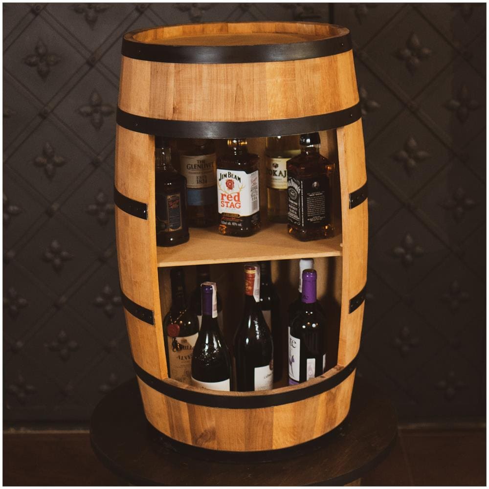 Portabottiglie In Legno, Barile In Legno, Da 80 Cm Di Altezza, Armadietto Per Vino In Stile R? tro, Scaffale Per Bottiglie Di Alcol, Cantinetta In Legno (rovere) - Foto 1