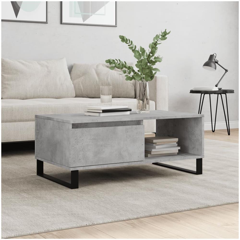 Tavolino Salotto Grigio Cemento 90x50x36,5 Cm Legno Multistrato - Foto 1