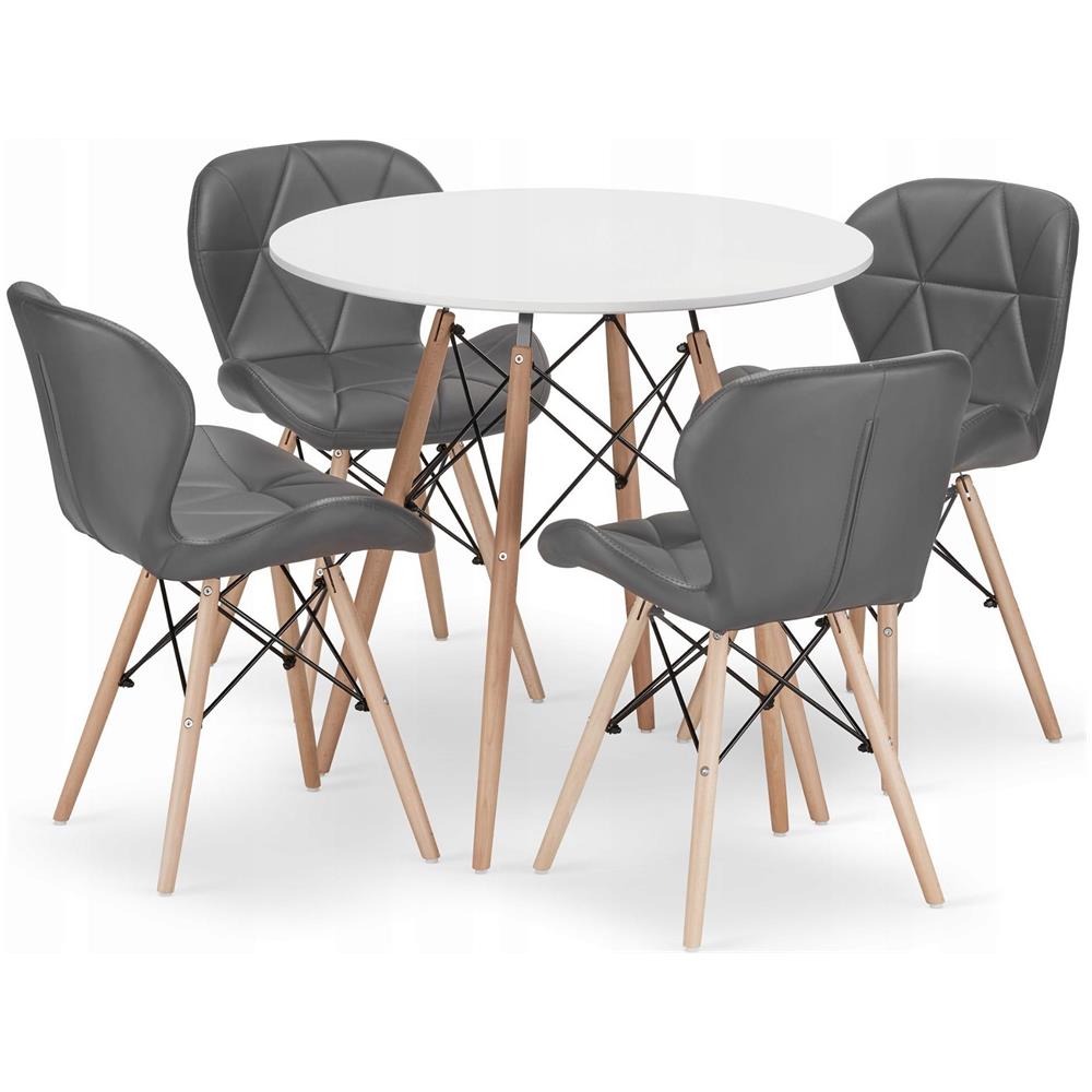 Set da tavolo rotondo bianco KOVA 80 con 4 sedie WAKO grigie - Foto 1