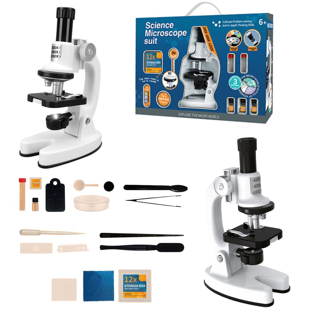 Microscopio educativo per bambini, lente di ingrandimento 1200x, set accessori - Foto 1