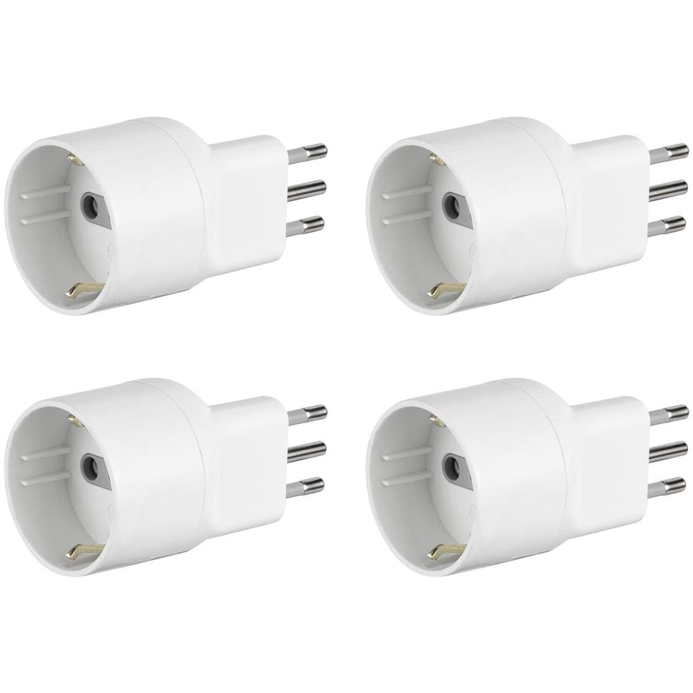 92375 Set Di 4 Adattatori Speciali Disassata Salvaspazio Da Schuko A Spina Piccola Italiana 10a, Bianco, Confezione Da 4 - Foto 1