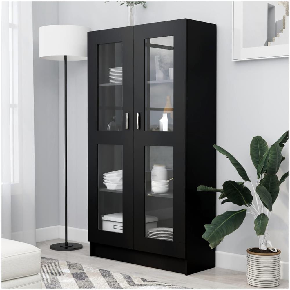 Armadietto con Vetrina Nero 82,5x30,5x150 cm Legno Multistrato - Foto 1