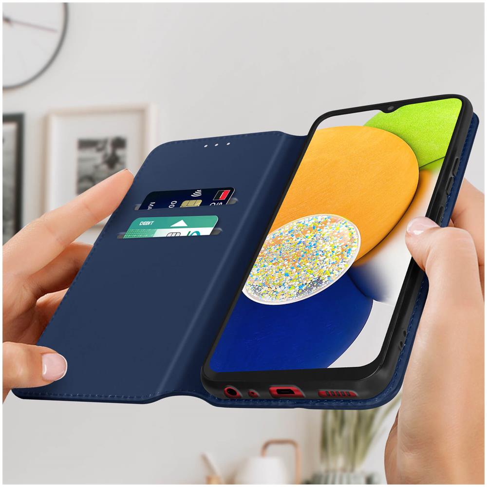 Custodia Samsung Galaxy A03 Portafoglio Funzione Supporto Video Blu - Foto 5