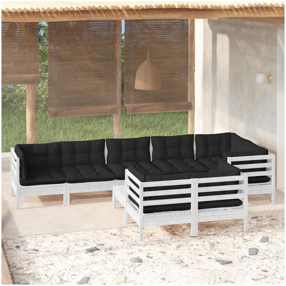 Set Divani Da Giardino 9 Pz Con Cuscini Bianchi Legno Di Pino - Foto 1