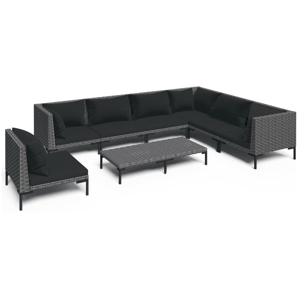Set Divani Giardino 8 Pz Con Cuscini In Polyrattan Grigio Scuro - Foto 1