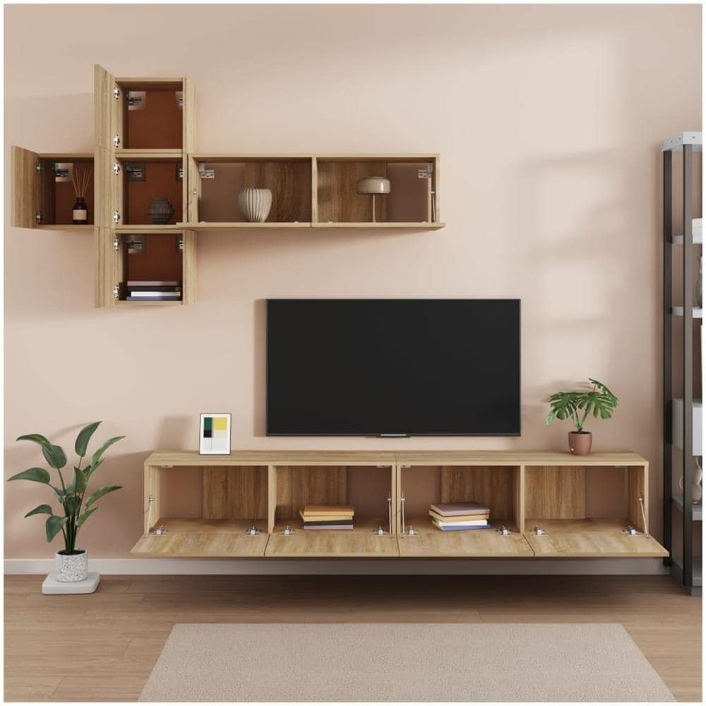 Set Di Mobili Porta Tv 7 Pz Rovere Sonoma In Legno Multistrato - Foto 3