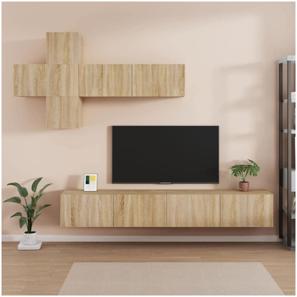 Set Di Mobili Porta Tv 7 Pz Rovere Sonoma In Legno Multistrato - Foto 1