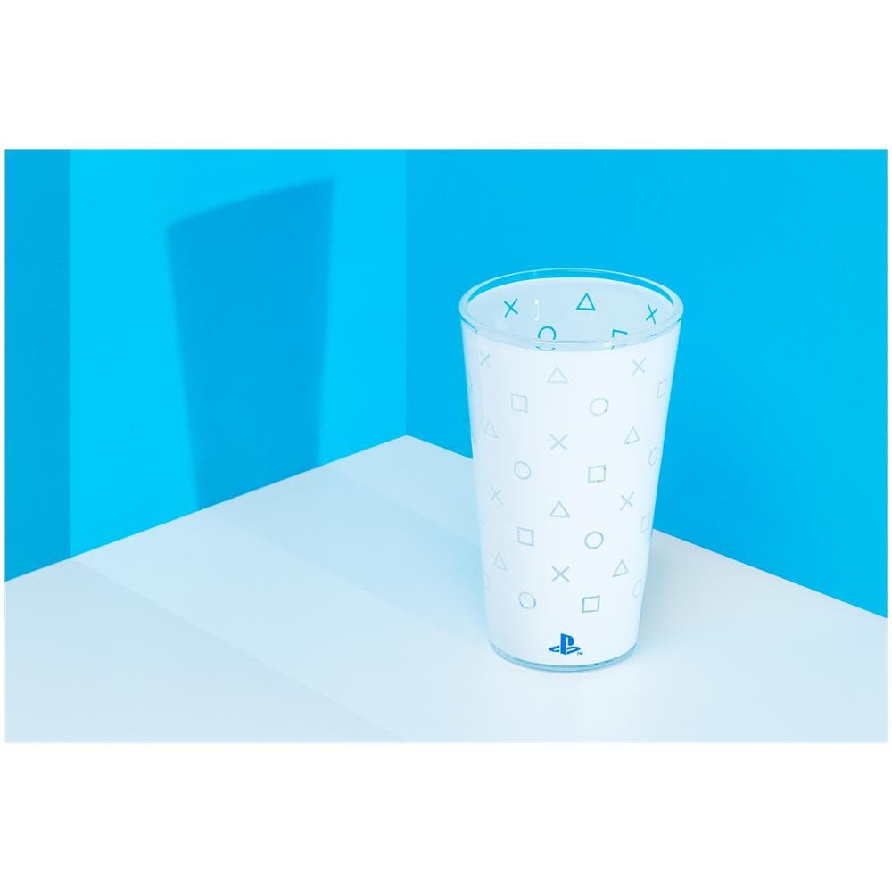 Bicchiere Playstation 5 Con Sfondo Bianco E Simboli Iconici Trasparenti - Paladone Products - Foto 2