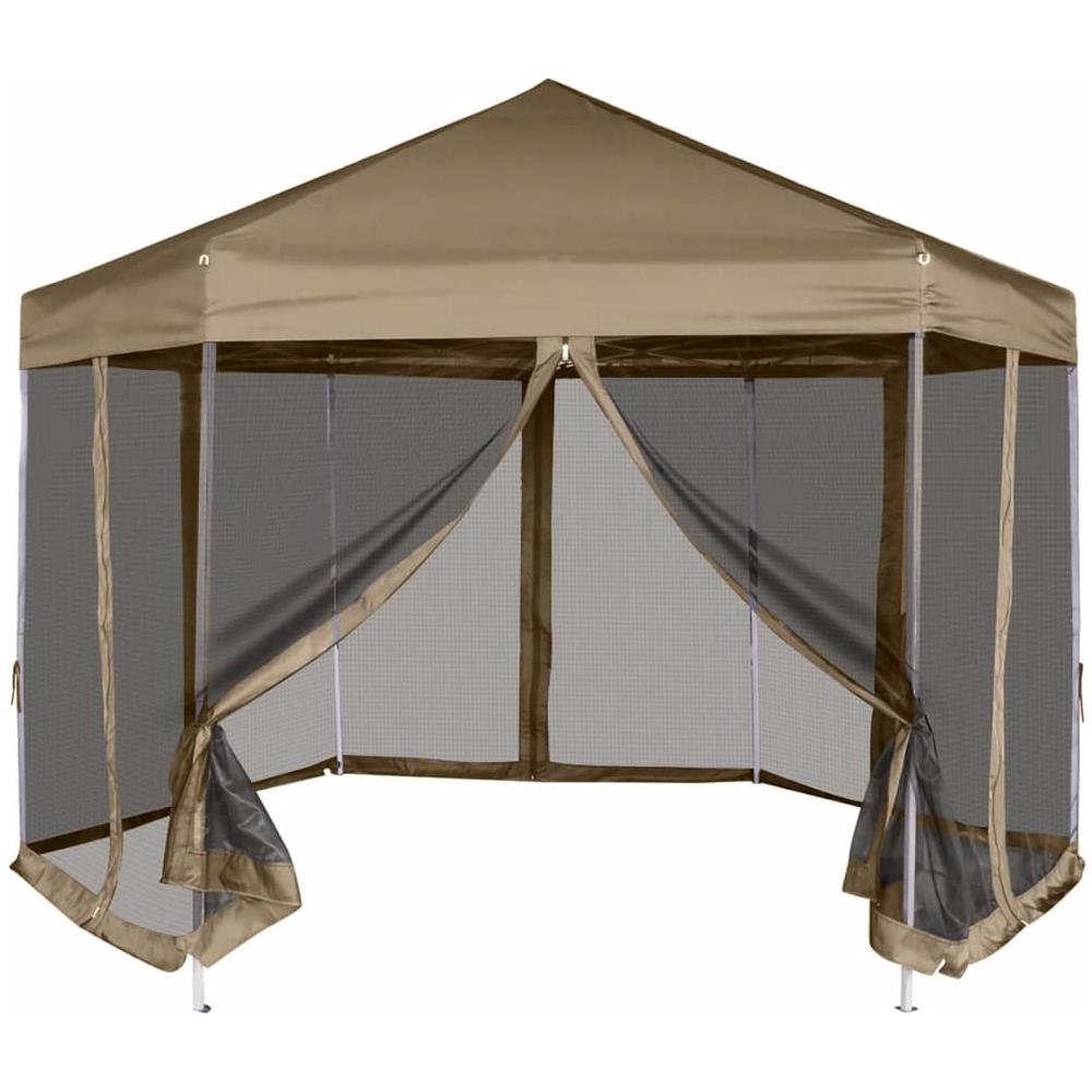 Tendone Esagono Pop-Up Pareti Laterali 3,6x3,1m Tortora 220g /m² - Foto 1