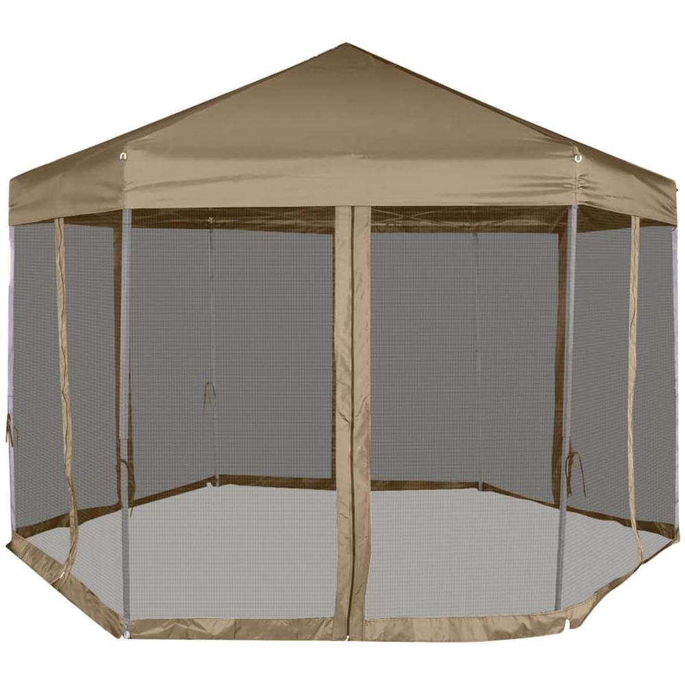Tendone Esagono Pop-Up Pareti Laterali 3,6x3,1m Tortora 220g /m² - Foto 2