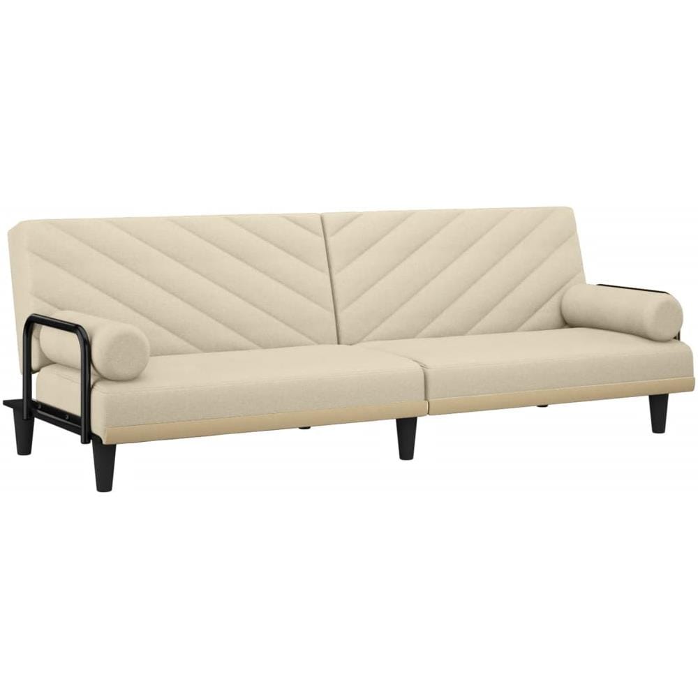 Divano Letto Con Braccioli Crema In Tessuto - Foto 2