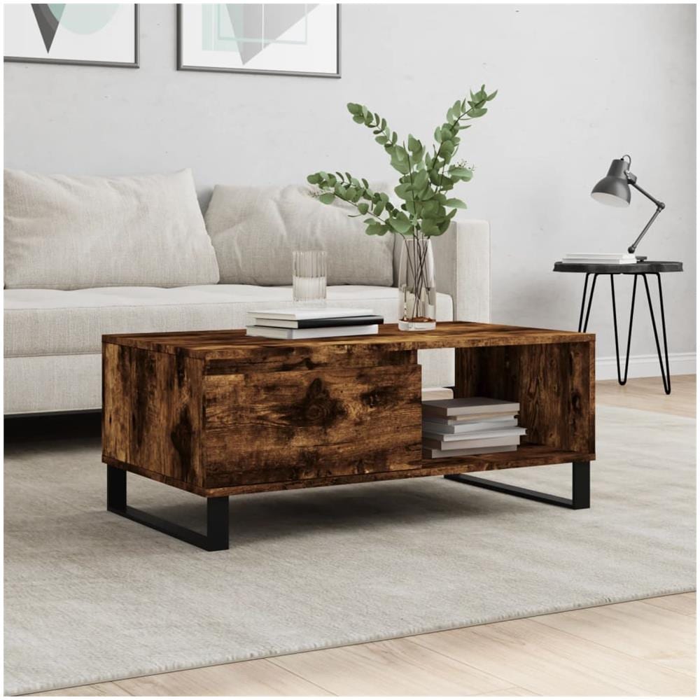Tavolino Da Salotto Rovere Fumo 90x50x36,5 Cm Legno Multistrato - Foto 1
