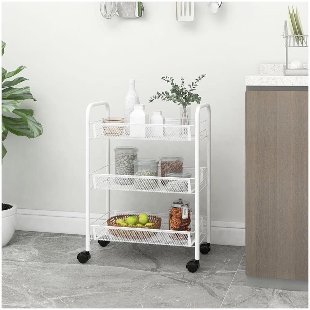 Carrello Da Cucina Con 3 Ripiani Bianco 46x26x64 Cm In Ferro - Foto 1