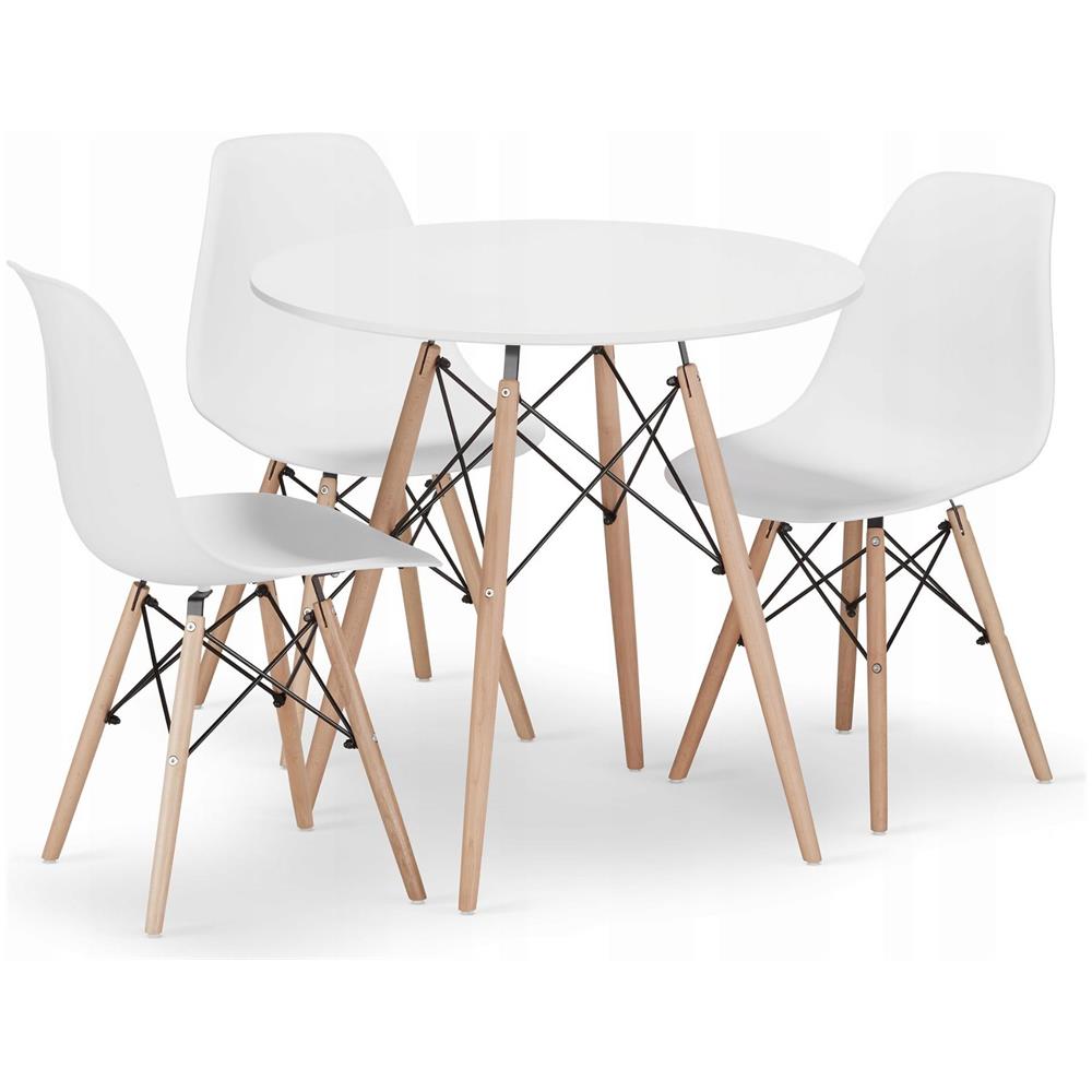 Tavolo rotondo bianco KOVA Ø80 con gambe in faggio + 3 sedie OSAKA - Foto 1