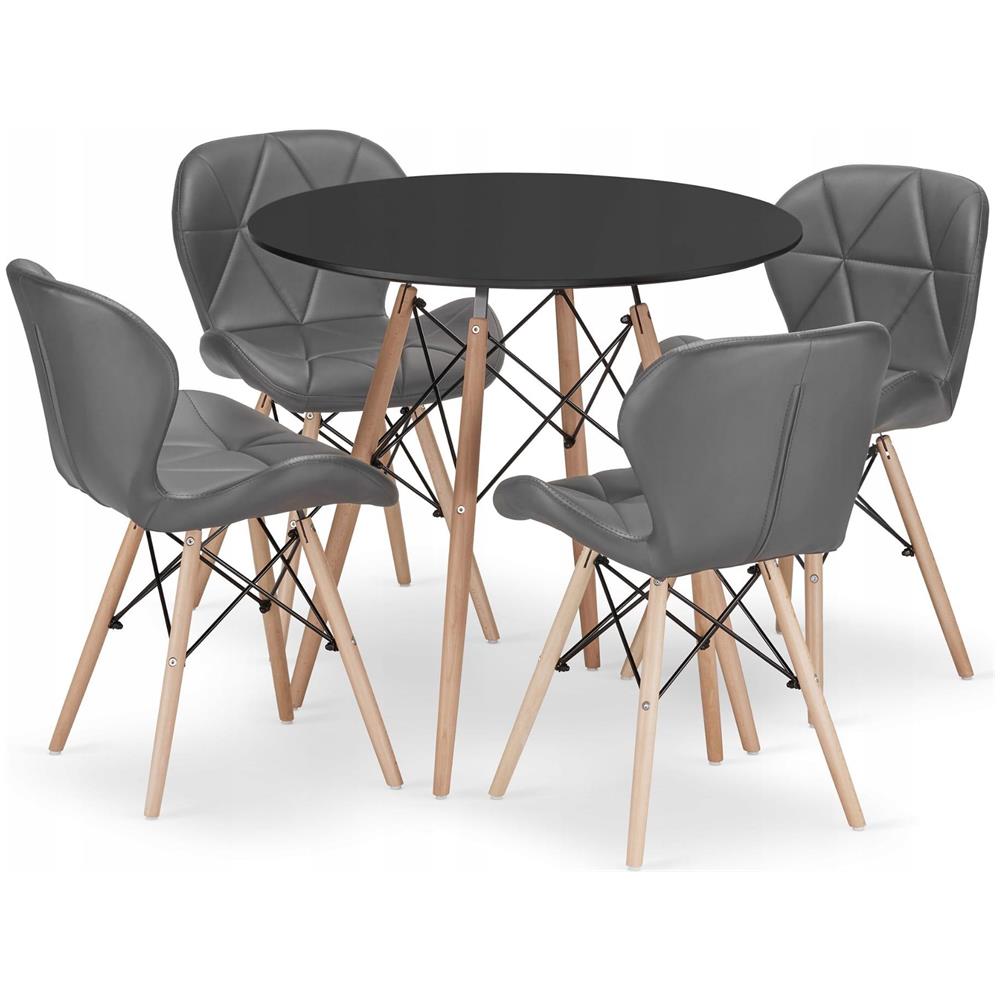 Set da tavolo rotondo KOVA con 4 sedie WAKO - Nero e grigio - Foto 1