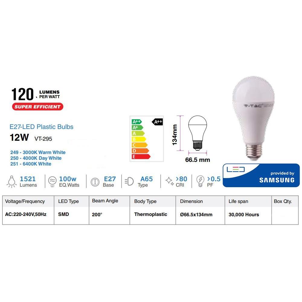 Lampadine Led E27 A65 12w Smd Samsung Bulbo Alta Luminositã Luce Fredda 6400k Vt-295 251 - Foto 2