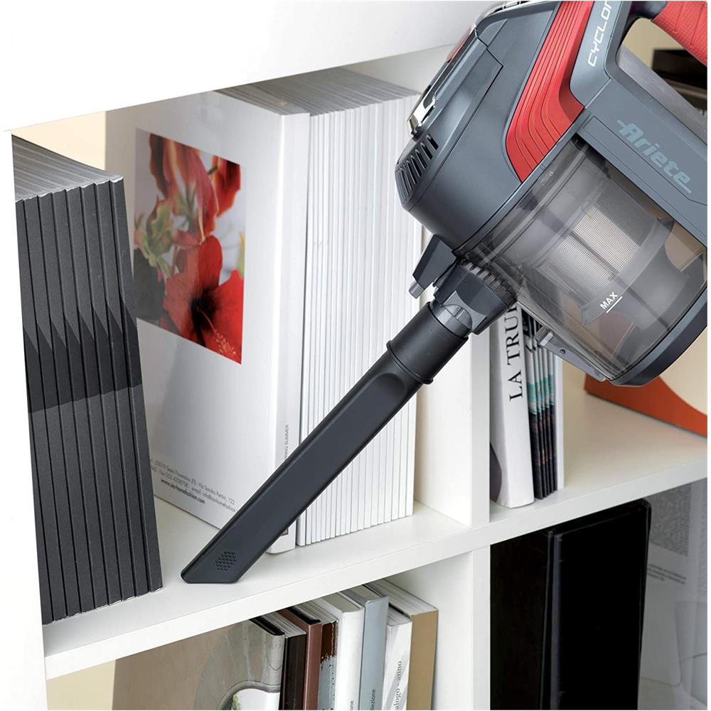 2763 Scopa Elettrica Cordless E Aspirapolvere Portatile, tecnologia Ciclonica Senza Sacco, Batteria Al Litio Ricaricabile, 120 W, 0.8 Litri, Plastica, Rosso / nero - Foto 2