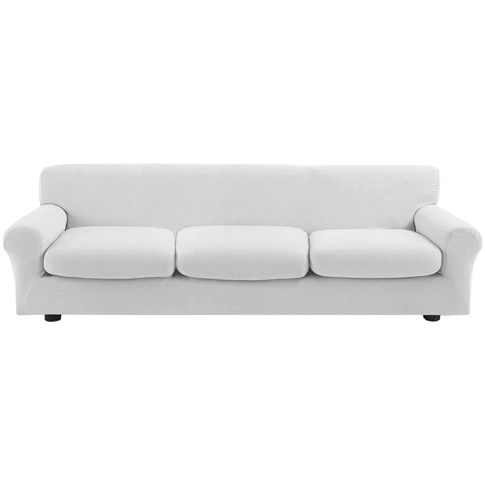 Copridivano Bielastico Antimacchia Con Copricuscini Separati - Copridivano 3 Posti (estensibile Da 150 A 210 Cm) + 3 Cuscini Bianco - Foto 1