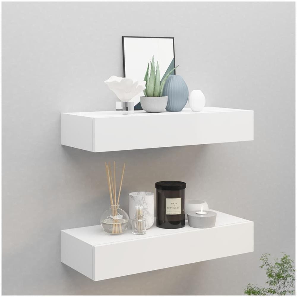 Scaffali Con Cassetti Da Parete 2 Pz Bianco 60x23,5x10 Cm Mdf - Foto 1