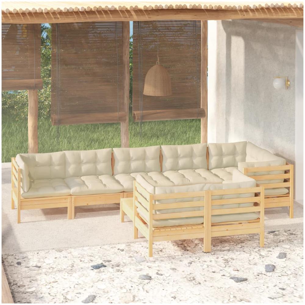Set Divani Da Giardino 9 Pz Con Cuscini Crema Massello Di Pino - Foto 1