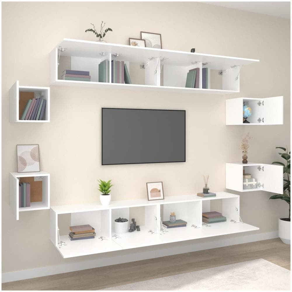 Set Mobili Porta Tv 8pz Bianco In Legno Multistrato - Foto 3