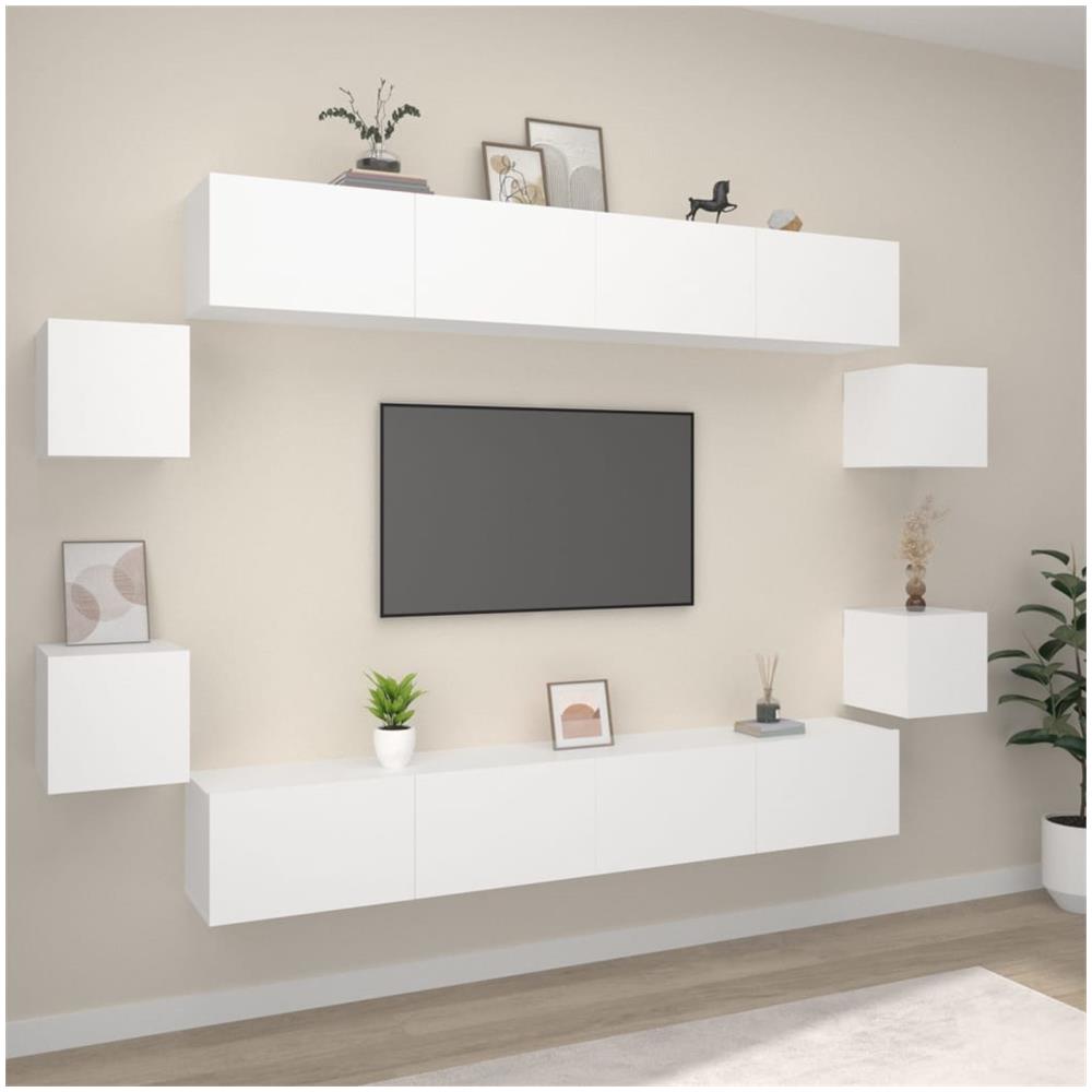 Set Mobili Porta Tv 8pz Bianco In Legno Multistrato - Foto 1