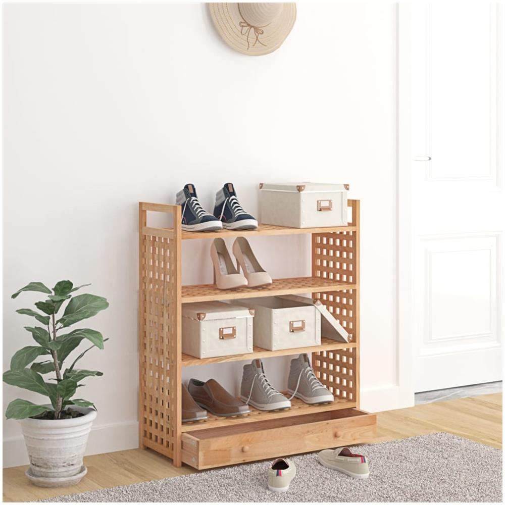 Scarpiera Con Cassetto 70x27x81 Cm Legno Massello Di Noce - Foto 3