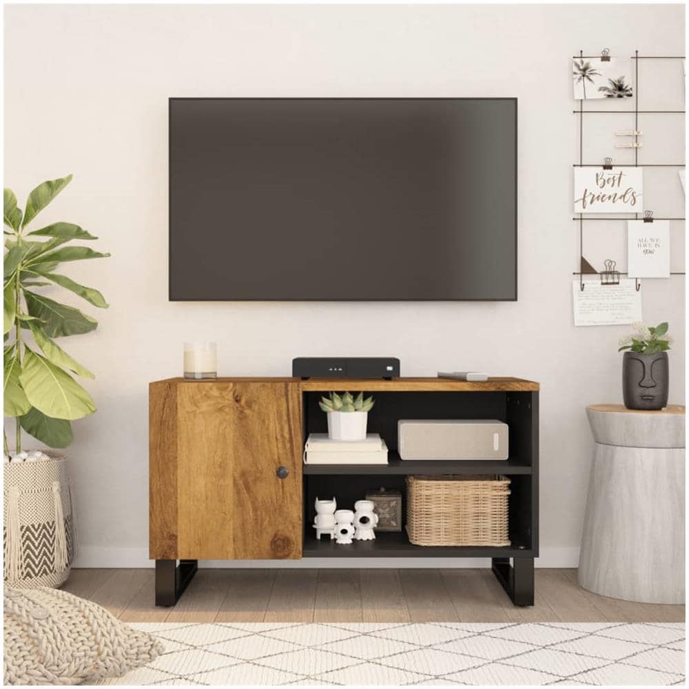 Mobile Tv 80x33x46cm Legno Massello Mango E Legno Multistrato - Foto 1