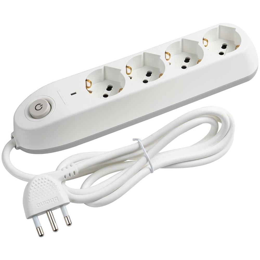 Ciabatta Elettrica Multipresa Poker Con 4 Prese Universali Schuko Bipasso Standard Tedesco Interruttore On /off E Protezione Salvafulmine Cavo Da 1.5 Mt Con Spina Salvaspazio 3.500 W Bianca - Foto 1