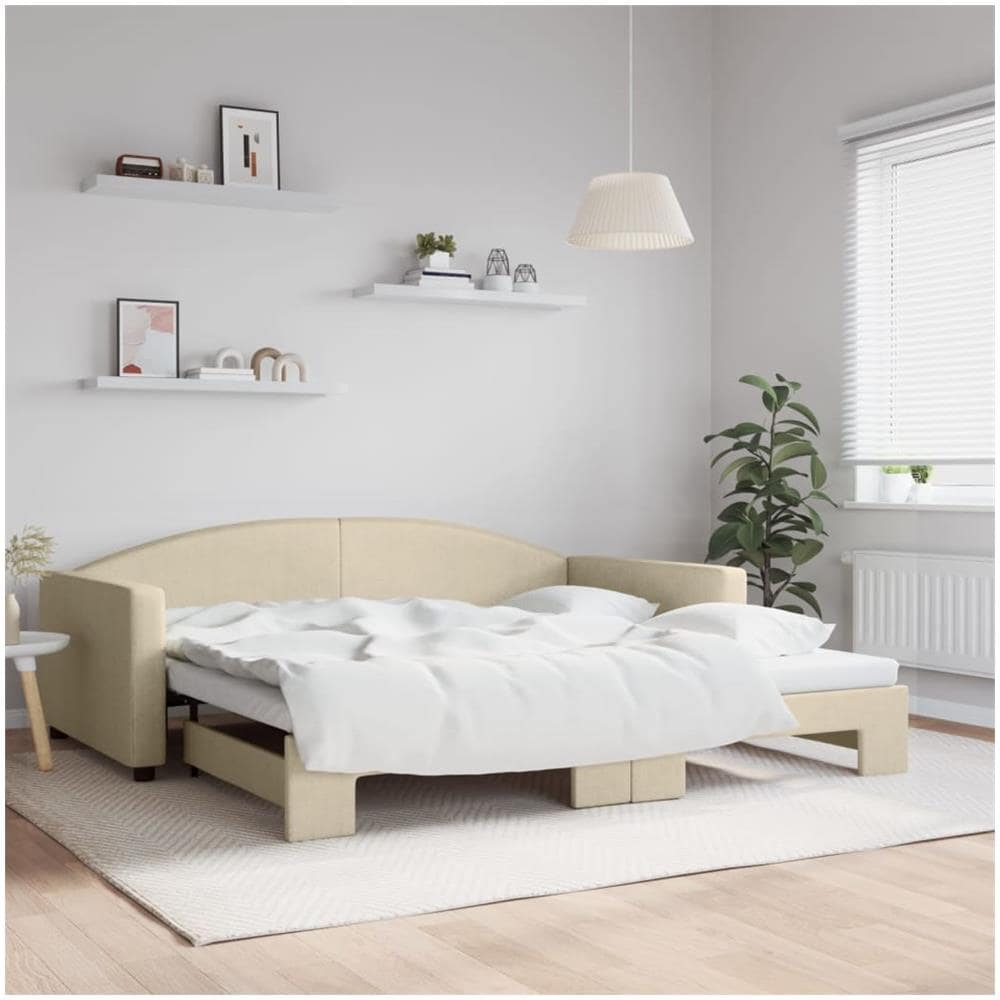 Divano Letto Con Letto Estraibile Crema 100x200 Cm In Tessuto - Foto 1