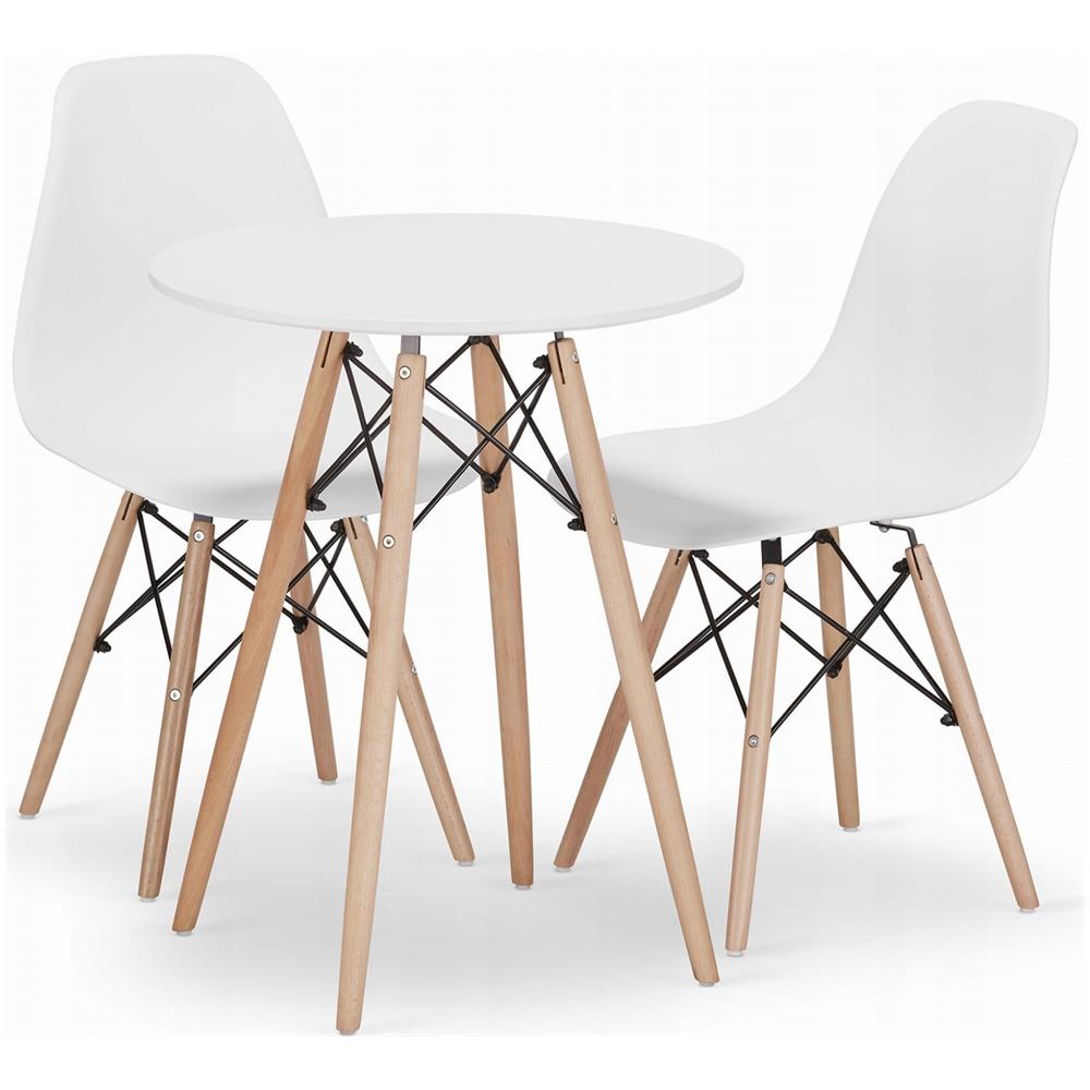 Tavolo da pranzo rotondo bianco KOVA Ø60 con gambe in faggio + 2 sedie OSAKA - Foto 1