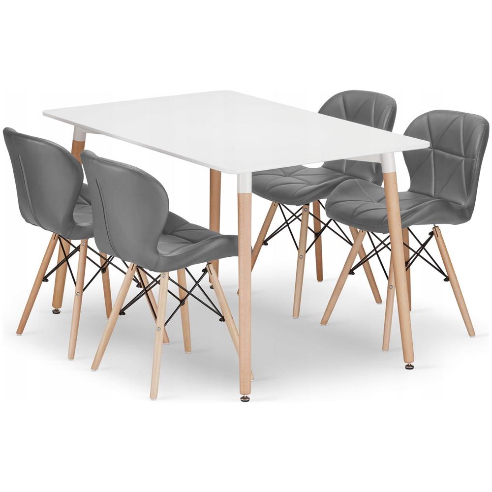 Set da tavolo rettangolare bianco VALORA YURO con 4 sedie WAKO grigie - Foto 1