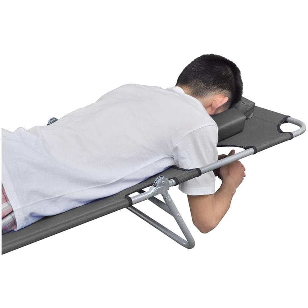 Lettino Pieghevole Con Cuscino E Schienale Regolabile Grigio - Foto 2