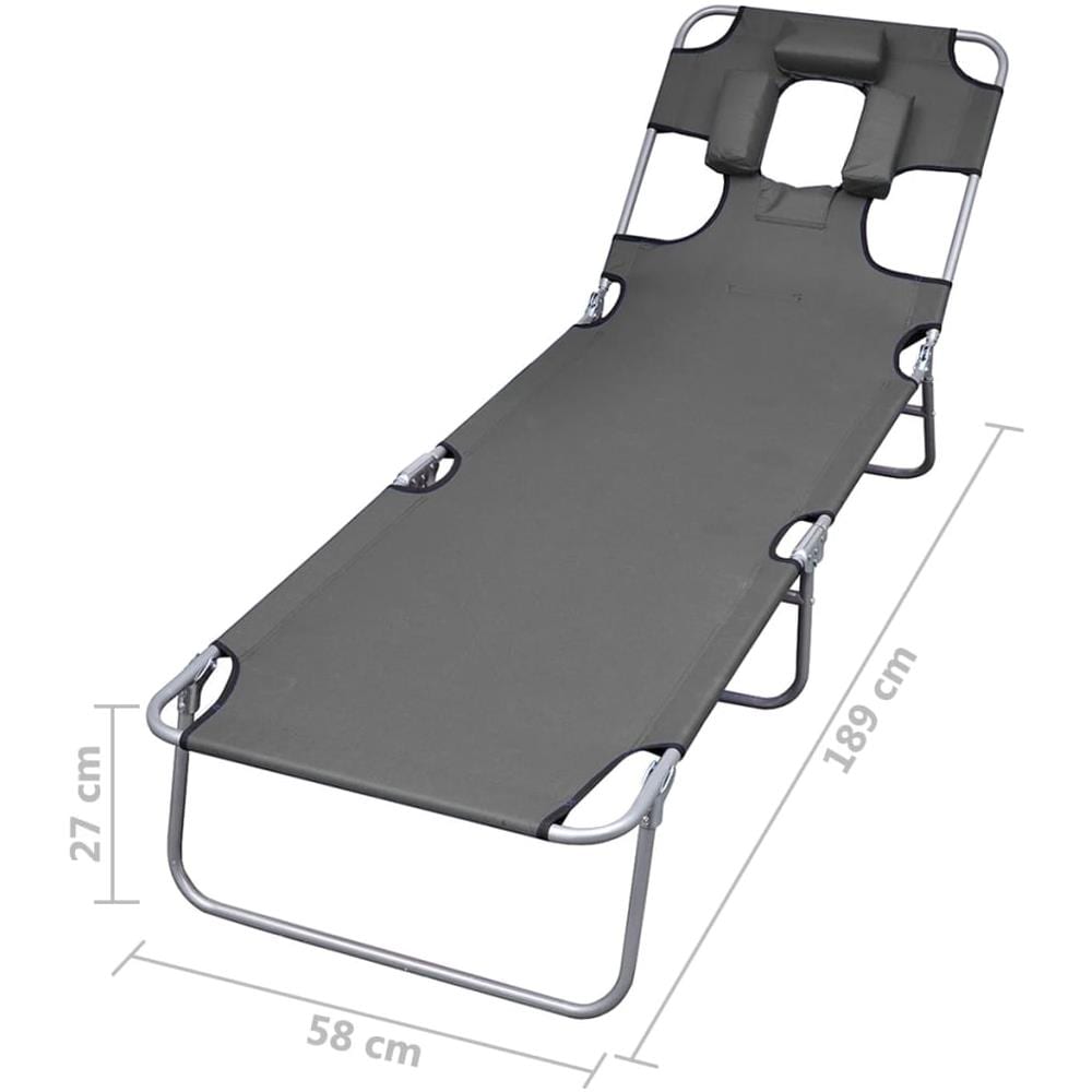 Lettino Pieghevole Con Cuscino E Schienale Regolabile Grigio - Foto 7