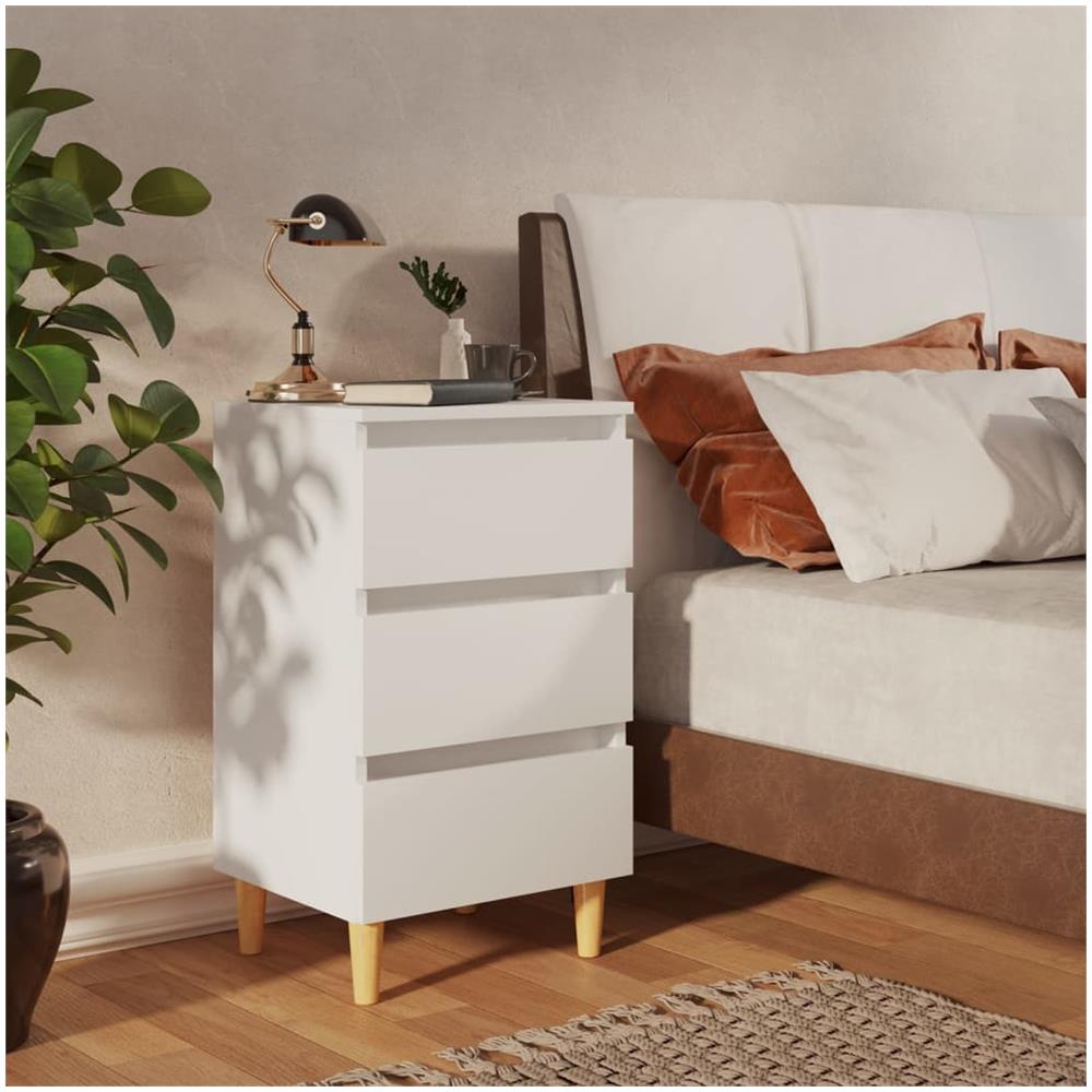 Comodino con Gambe in Legno Massello Bianco 40x35x69 cm - Foto 1