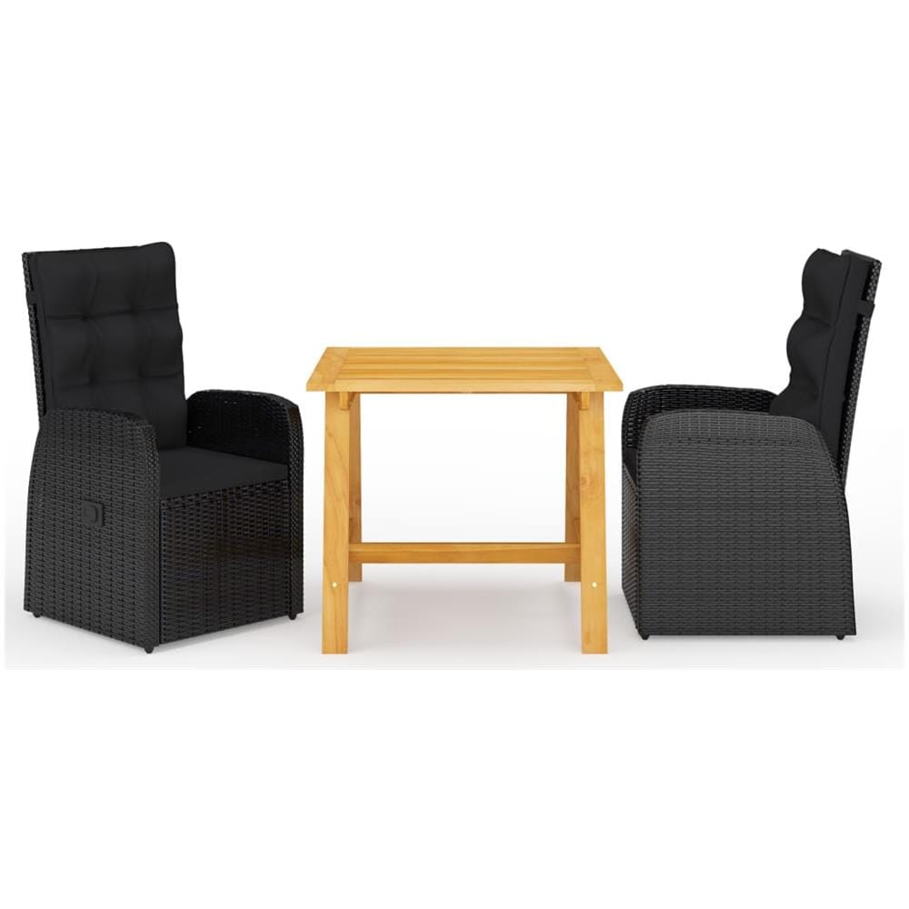 Set Mobili da Pranzo per Giardino 3 pz Nero - Foto 1