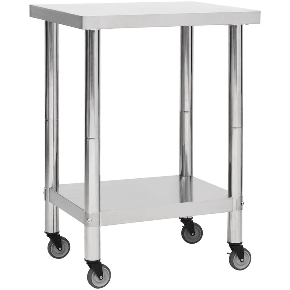 Tavolo Da Lavoro Cucina Con Ruote 60x30x85 Cm In Acciaio Inox - Foto 1