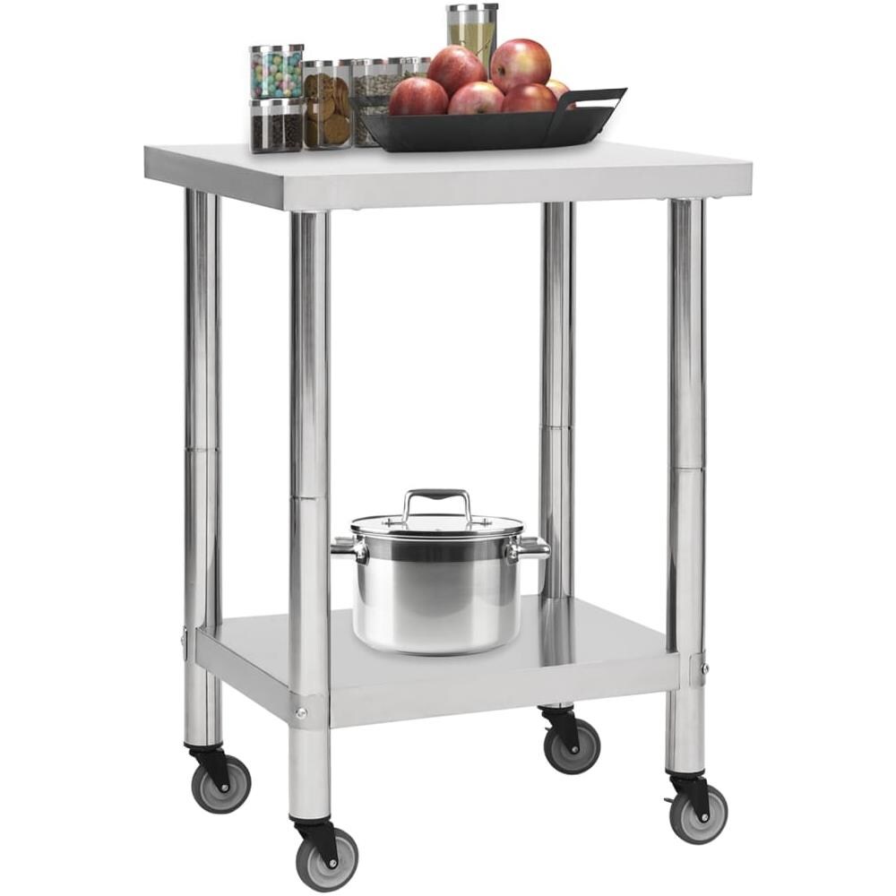 Tavolo Da Lavoro Cucina Con Ruote 60x30x85 Cm In Acciaio Inox - Foto 2