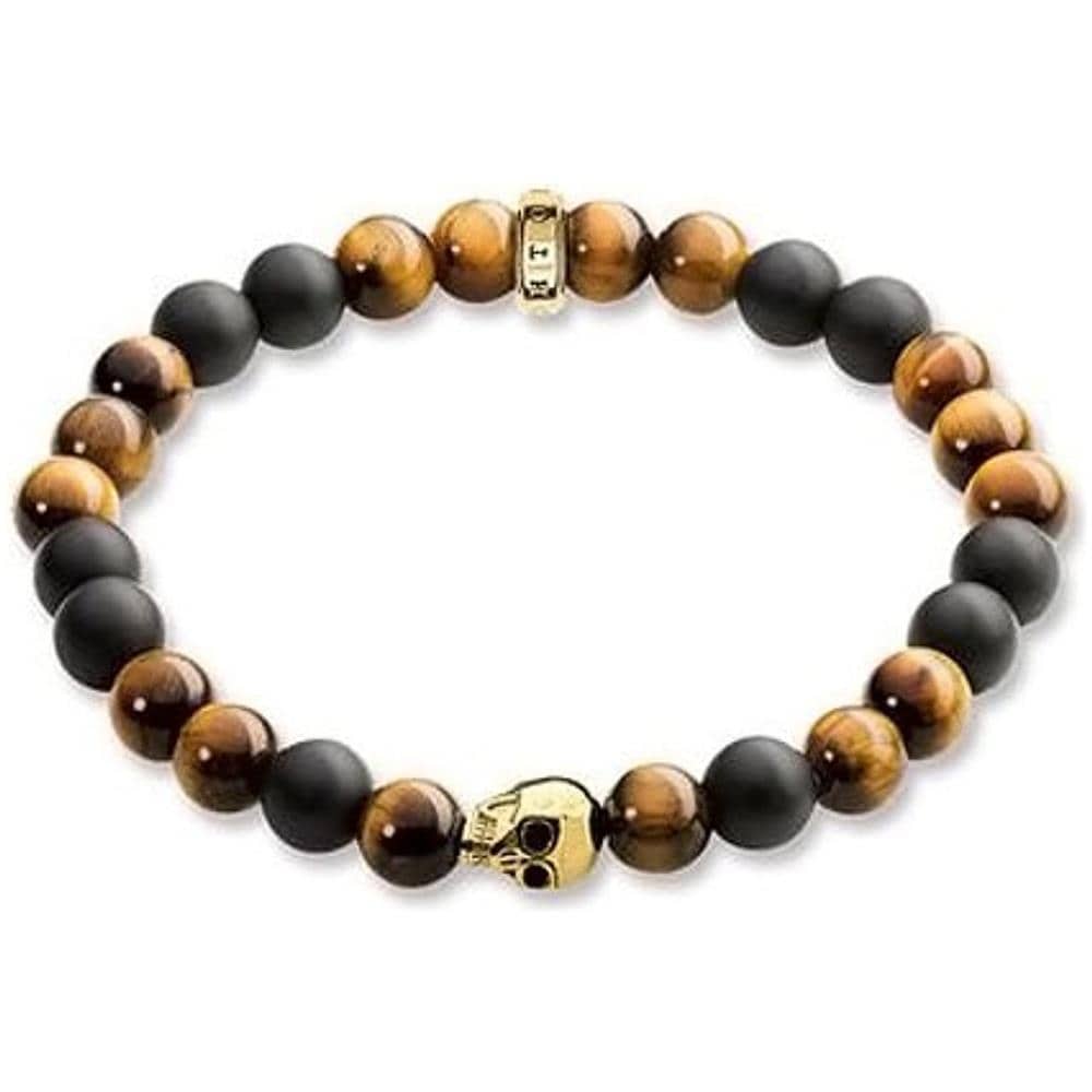 Gioiello Da Polso - Skull Con Eliotropio Occhio Di Tigre Diaspro - 17 Centimeters - Foto 1