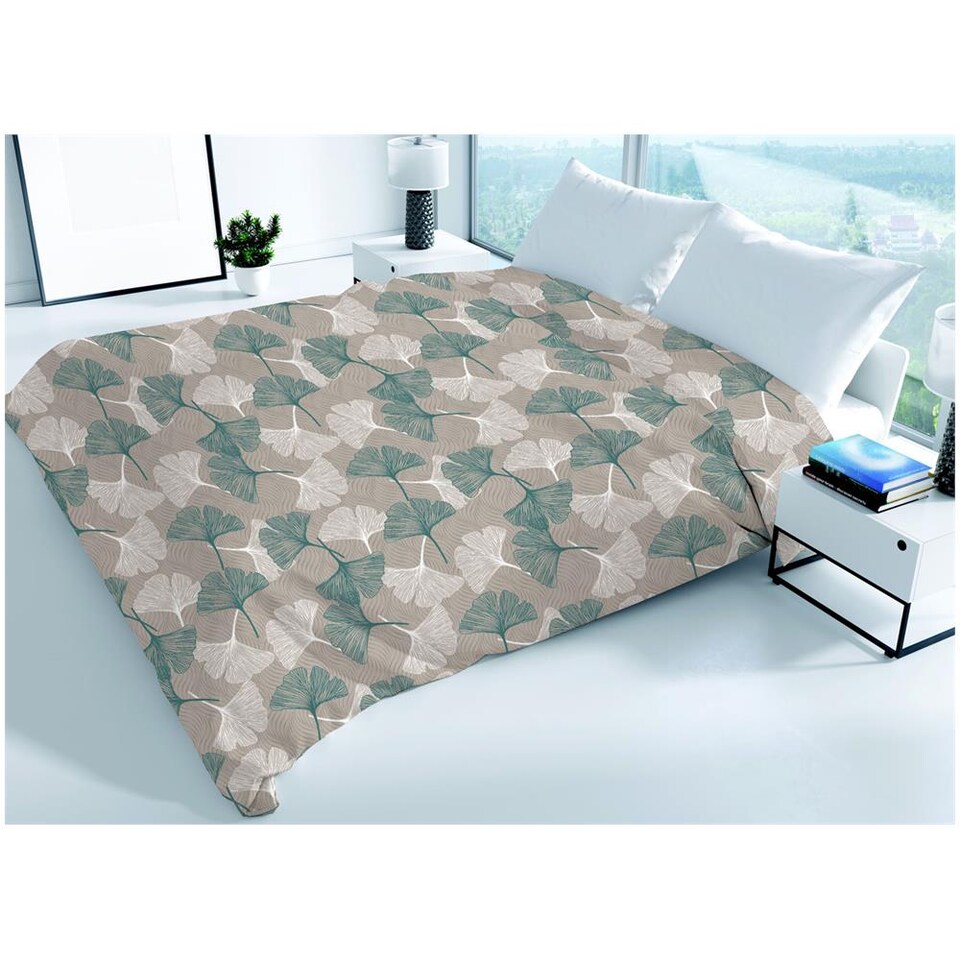 Trapuntino Copriletto Primavera Estate Bicolore, 100% Microfibra, 2 Piazze 250x250 Cm, Verde/grigio