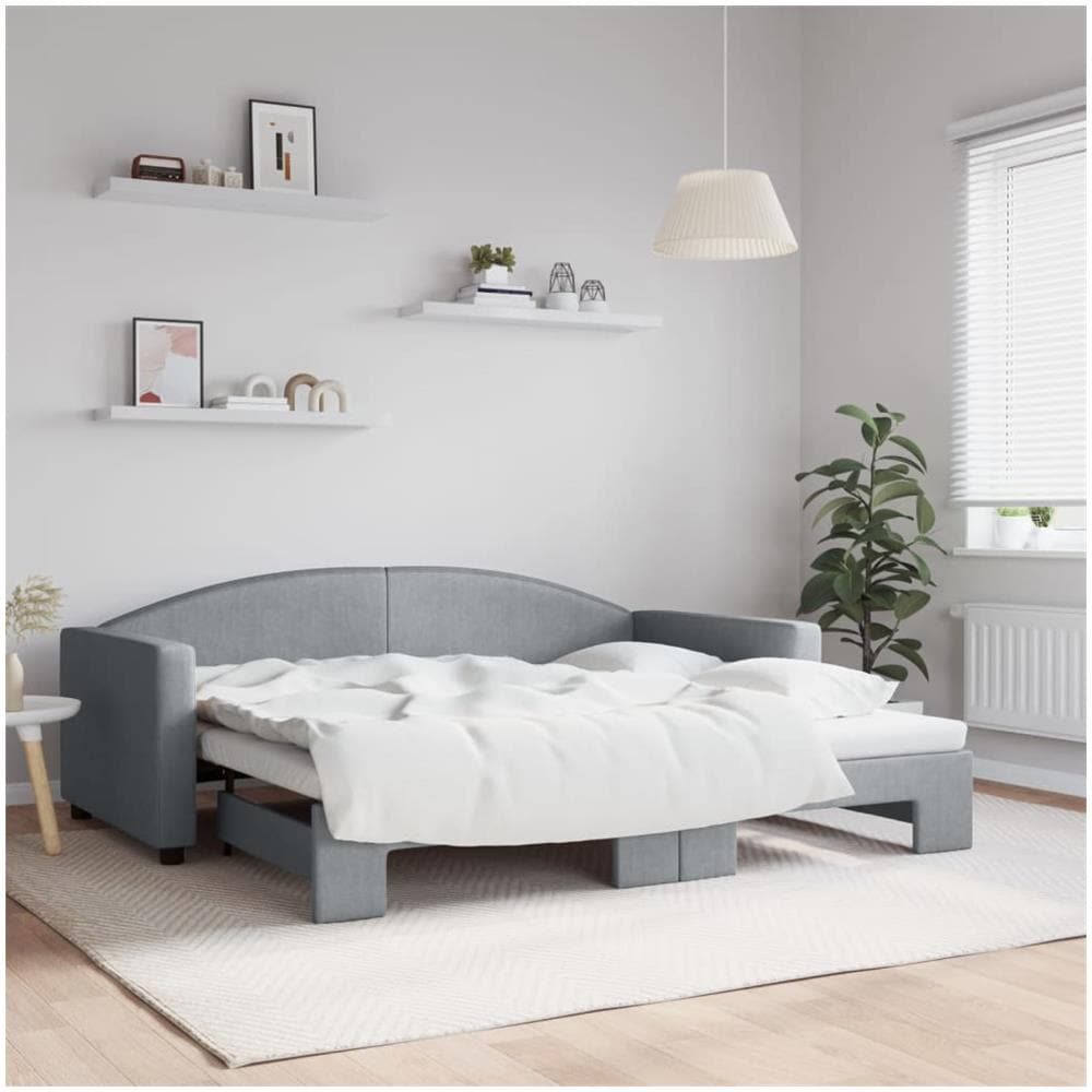 Divano Letto Con Letto Estraibile Grigio Chiaro 90x190 Tessuto - Foto 1