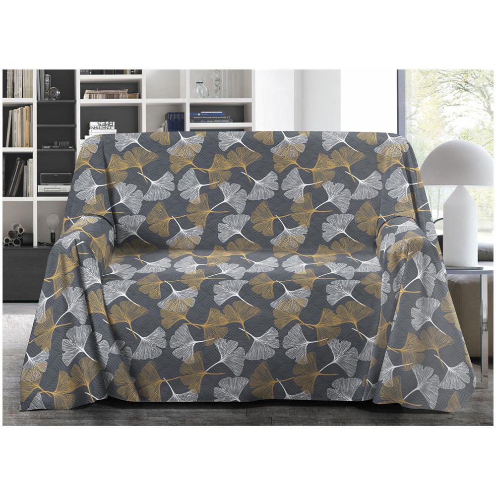 Telo Arredo Granfoulard Copritutto Salvadivano 100% Cotone Dis. Ginko Matrimoniale Giallo - Foto 1