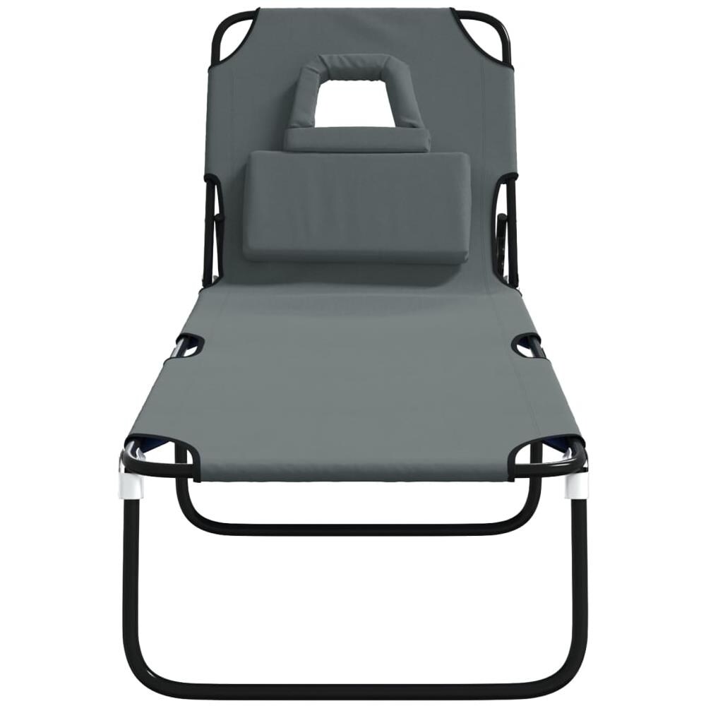 Lettino Prendisole Pieghevole Grigio Tessuto Oxford e Acciaio - Foto 3