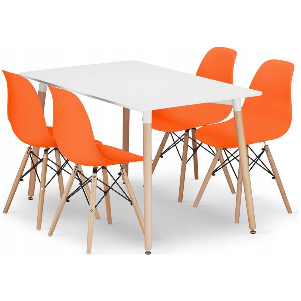 Set tavolo rettangolare VALORA YURO con 4 sedie OSAKA - Bianco e arancione - Foto 1