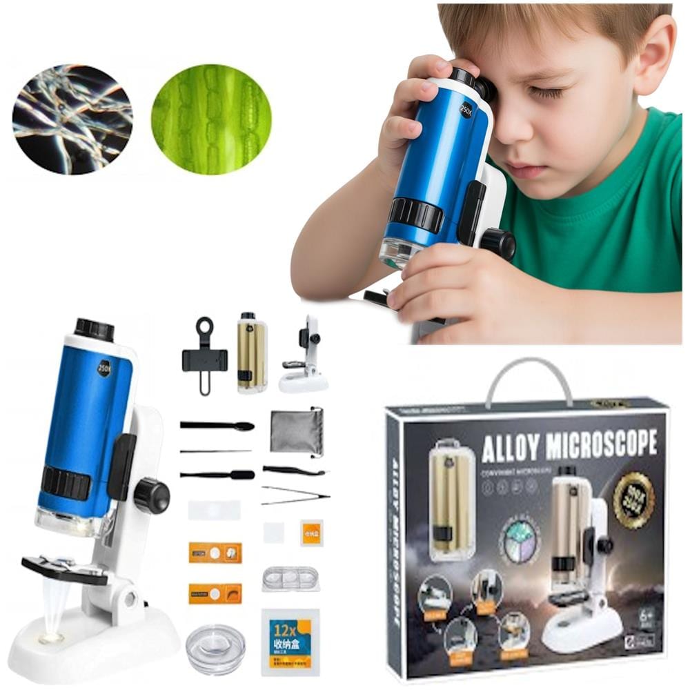 Microscopio educativo digitale per bambini con luce LED, zoom 100-250x, blu - Foto 1