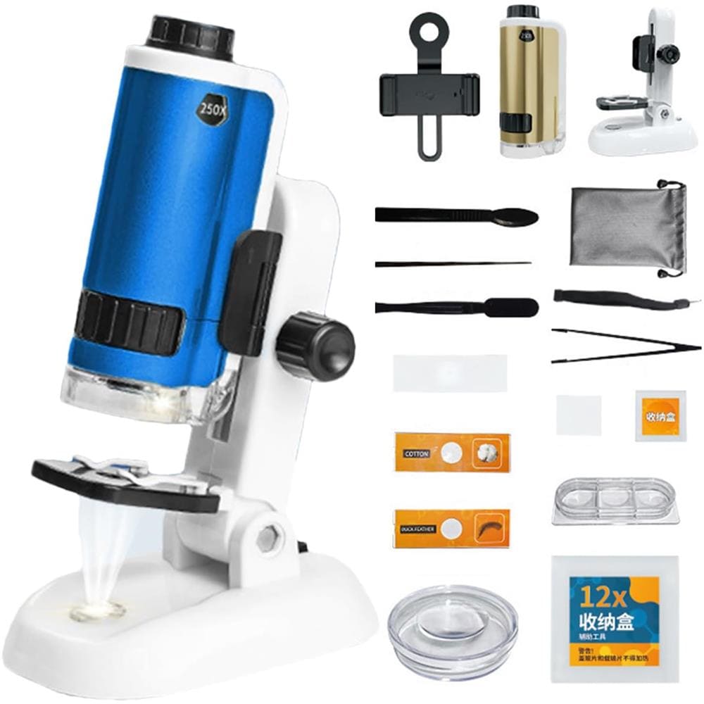 Microscopio educativo digitale per bambini con luce LED, zoom 100-250x, blu - Foto 2